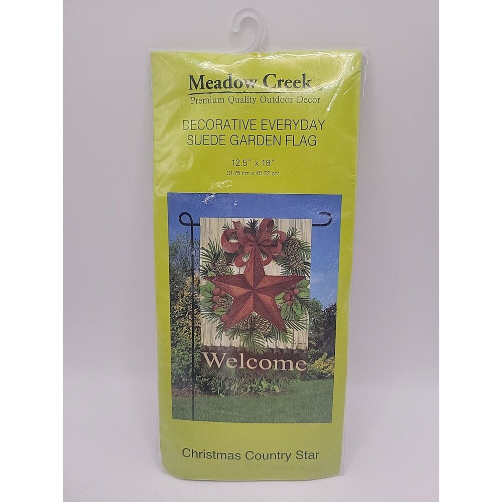MEADOW CREEK CHRISTMAS COUNTRY STAR WREATH GARDEN FLAG 12.5" x 18" NEW